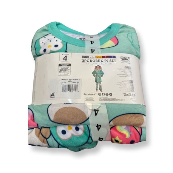 Squishmallows 3 PIECE Soft Hooded Robe & Pajama Set size 4 XS - Picture 4 of 11